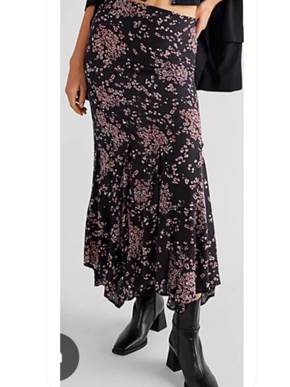 Free People Black Maxi Skirt with Pink Floral Print (A0205)